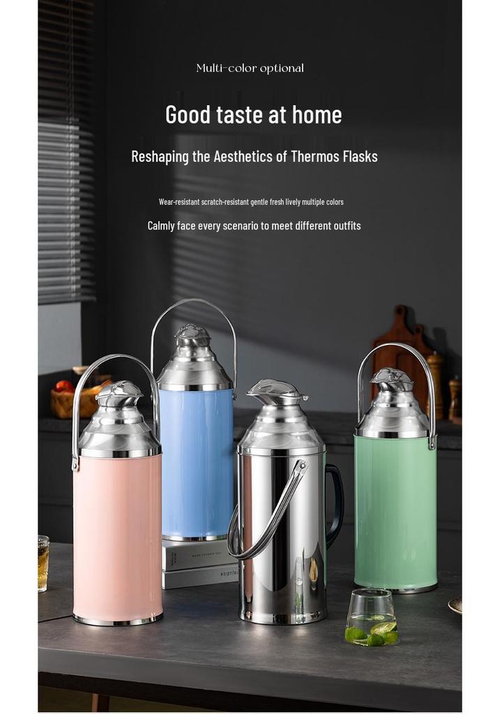 Large Capacity Stainless Steel Insulated Hot Water Bottle with Glass Liner - Old-fashioned Tea Pot for Home, Dorm, or Commercial Use