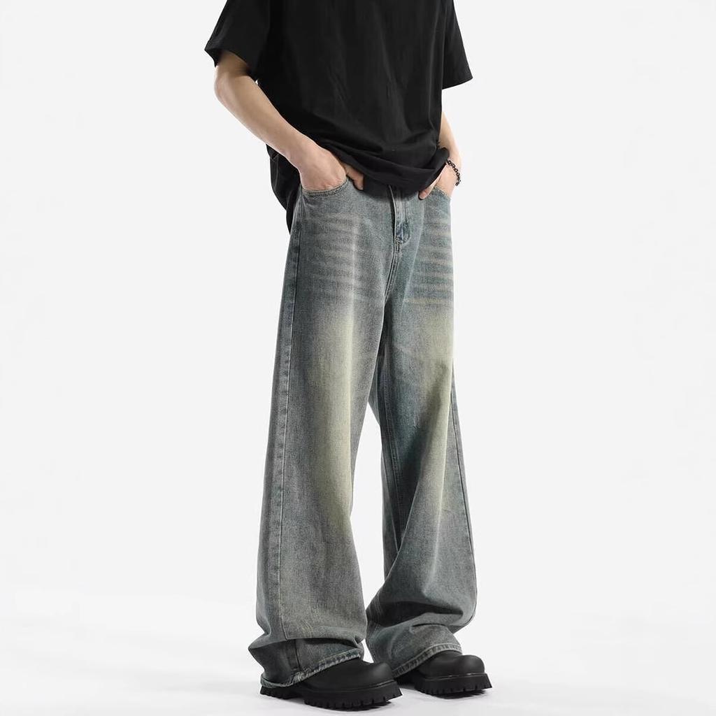 American retro washed drape jeans men's spring and summer new loose mopping trousers high street straight casual trousers