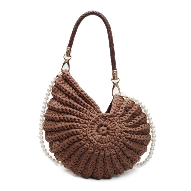 Trendy Hand Woven Shell Bag Creative Knitting Shoulder Bag Summer Beach Handbag  Holiday Pearl Chain Messenger Bags