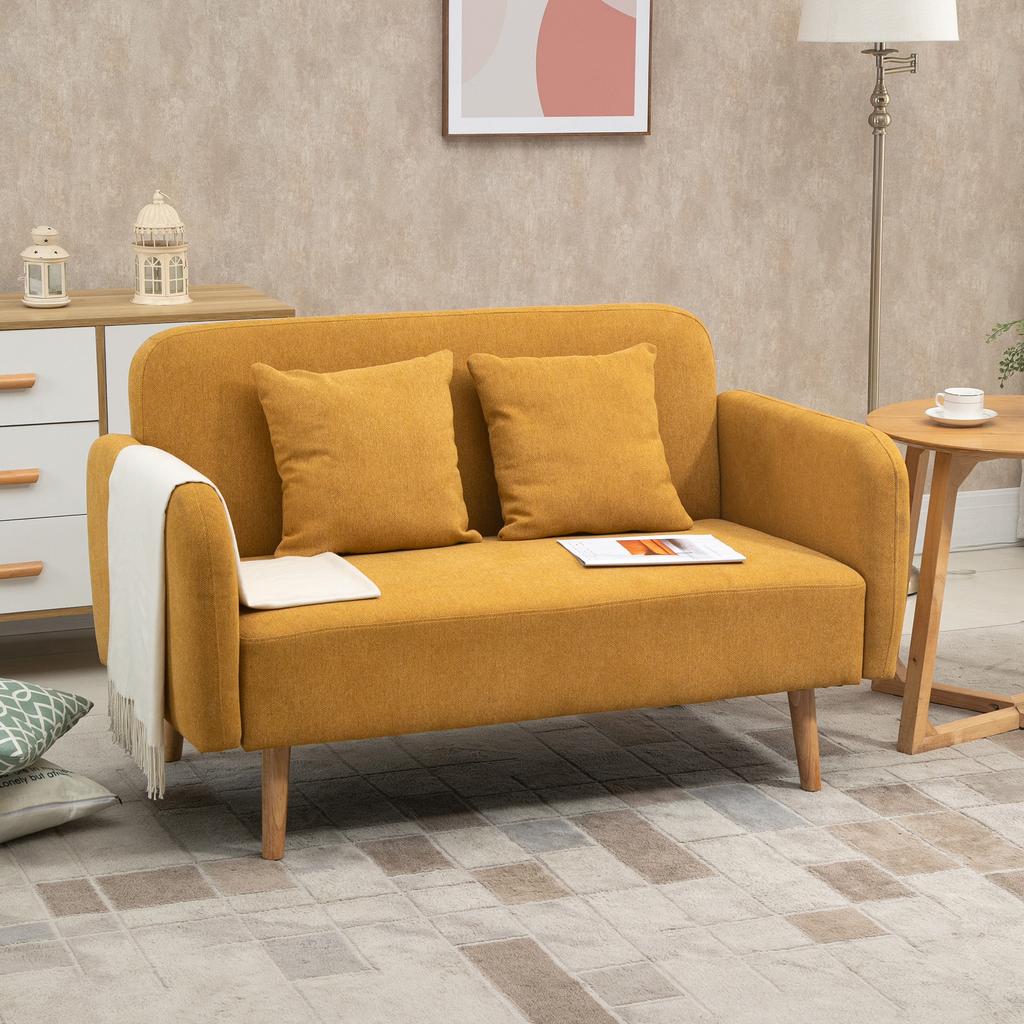 Sofa 2-Seater Couch with 2 Throw Pillows, Small Loveseat with Velvet Look, Modern Upholstered Sofa for Living Room, Bedroom, Small Space