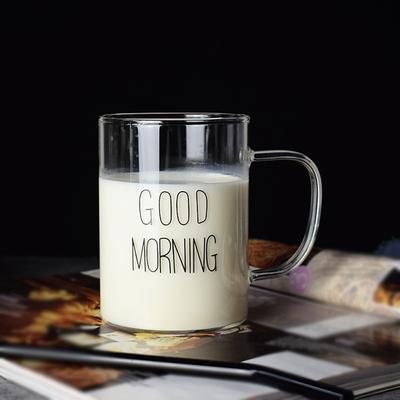 Guten Morgen Glasbecher Kaffee Milch Frühstückstasse Becher mit Griff Transparent Trinkgeschirr Haushaltsgeschenk für Kinder Set