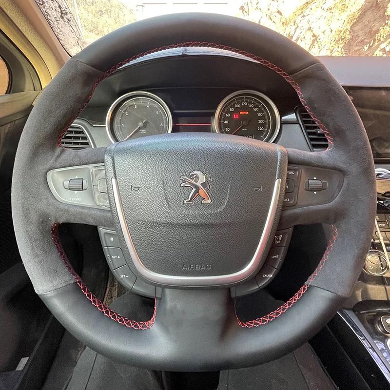 For Peugeot 508 2011-2008 SW 2012-2017 Hand-stitched  Leather suede non-slip car Steering Wheel Cover style 1
