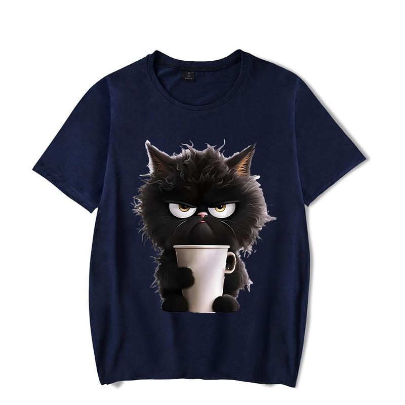 Cute Cat Fun Printed Cotton Short Sleeved T-shirt Summer Sports Leisure Loose Women's Top T-Shirts Women’s
