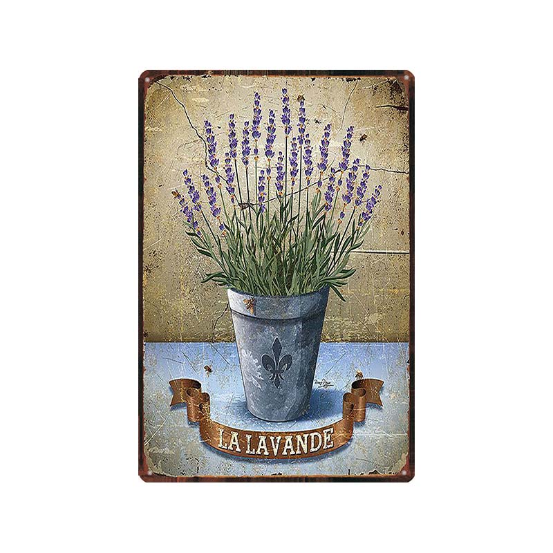 Garden Lavender Metal Plate Purple Flower Farmhouse Tin Signs Plaque Wall Art Home Garden Vintage Decor