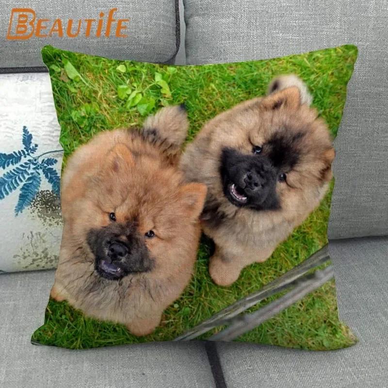 Custom Chow Chow Dog Pillowcase Cartoon Girl Wedding Decorative Cotton Linen Pillow Case For Home Pillow Cover 45X45Cm One Side