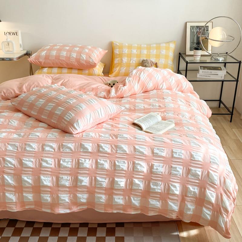 INS Károvaná Série Povlečení Prané Bavlna Povlak na přikrývku prostěradlo povlaky na polštáře Ložní prádlo Set Queen/King Postel edredones de cama