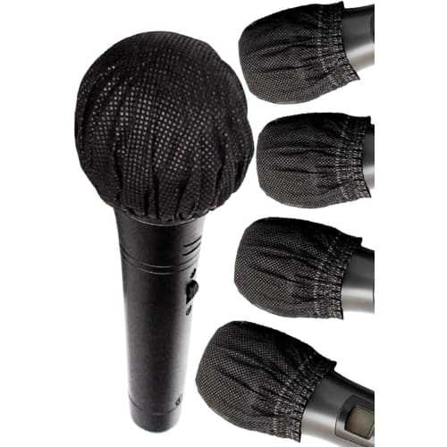 Pack of 100 Black Disposable Microphone Covers, Individually Wrapped, Droplet Infection Prevention, Noise Reduction, Non-Woven Microphone Cover Case C