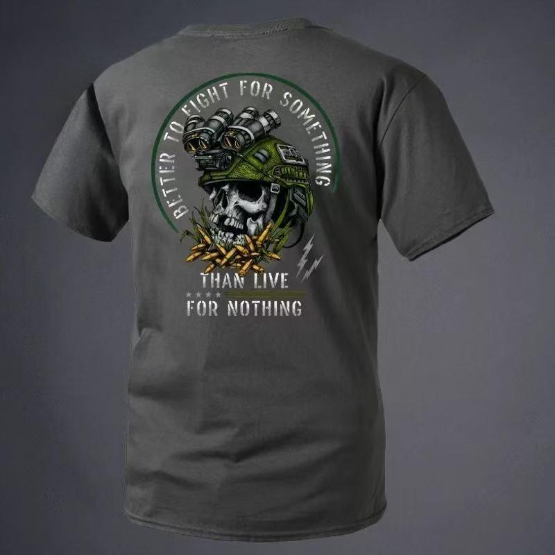 2026 New Military Style Tactical Helmet Feast on Bullets Graphic Print High Quality Mens Short Sleeve Loose Casual TShirt