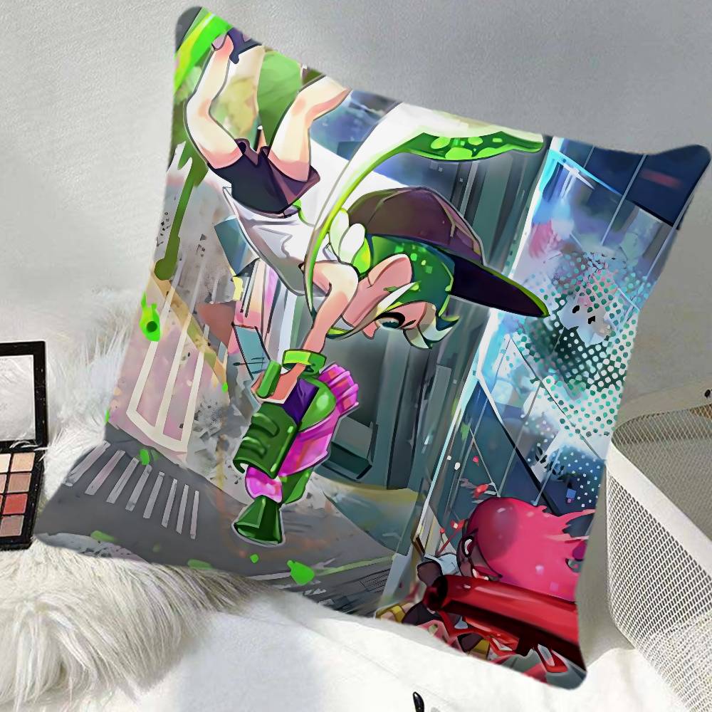 SSplatoon  Video Game Splatoon Pillow Case Square Pillow Bedroom Sofa Leisure Comfort Cushion Car Home Decoration