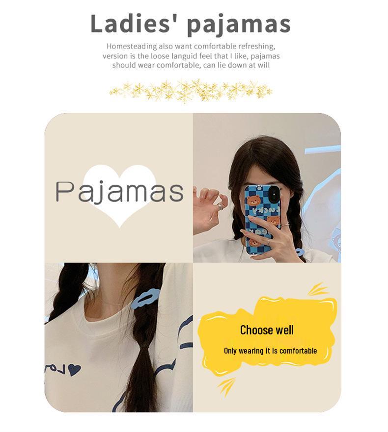 Women's Korean Style Cartoon Pajama Set - Short Sleeve, Long Pants, Plus Size, Casual Homewear