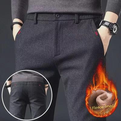 Men’s Autumn/Winter Casual Loose Straight Velvet-Lined Thick Business Trousers