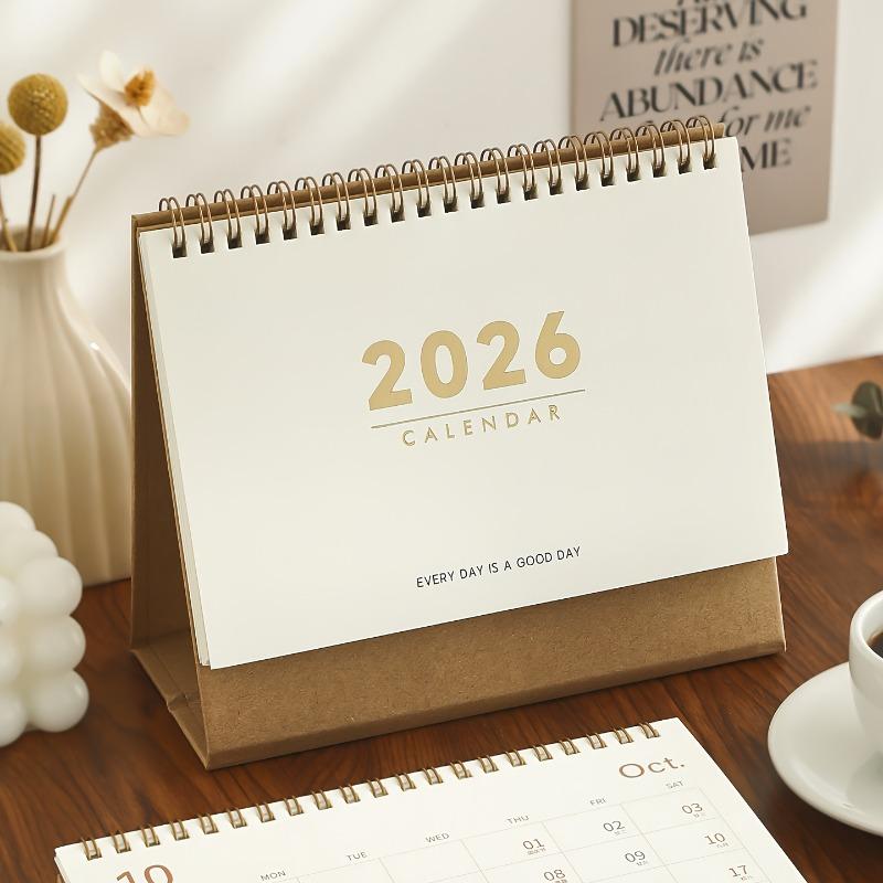 

Минималистичный календарь на 2026 год, Бело-коричневый ежемесячный планер для стола (Сентябрь 2025 г. - Декабрь 2026 г.),Спиральный переплет, Идеальный подарок для офиса и студентов