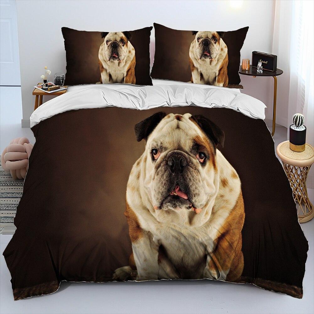 Three-Piece Digital Printing 3D Cute French Pit Bull Pet Puppy Quilt Cover Bedding Order