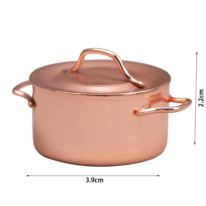 1:12 Dollhouse Miniature Copper Double-Ear Soup Pot Toy