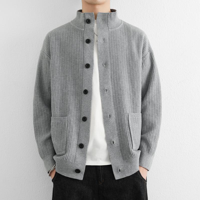 

Casual Half Turtleneck Cardigan Knitted Solid Color Zipper Long Sleeve Jacket Top L серый