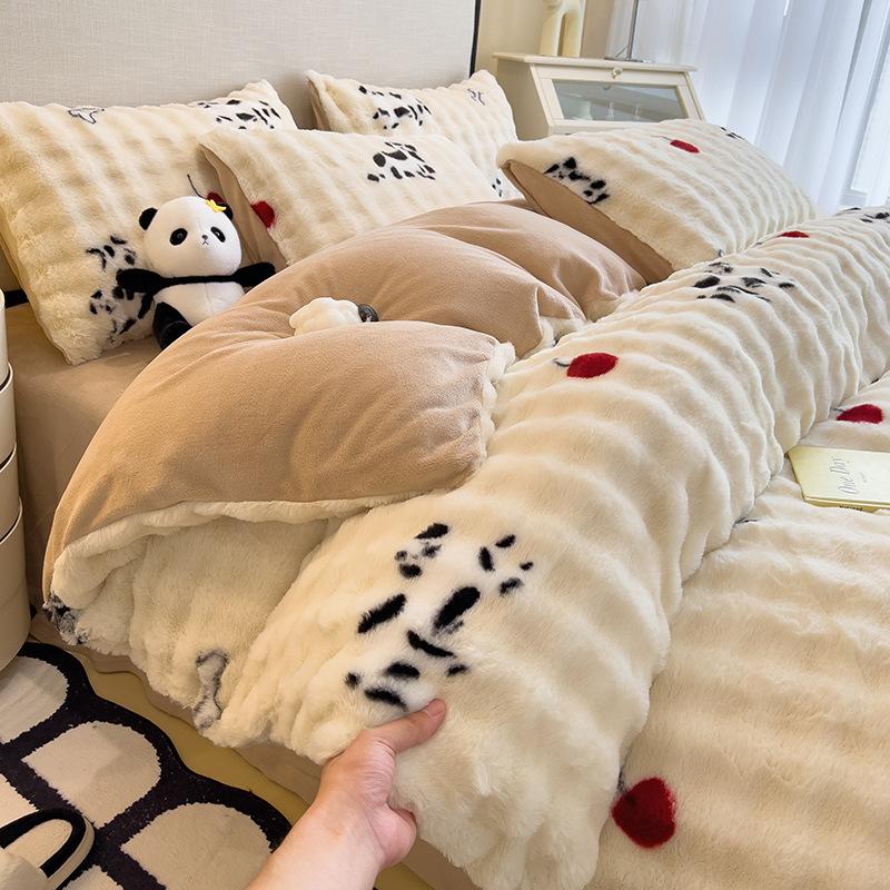 Four-Piece Set Tutu Velvet Quilt Cover Warm Thickened Milk Velvet Double-Sided Velvet Bed Sheet Three-Piece Set