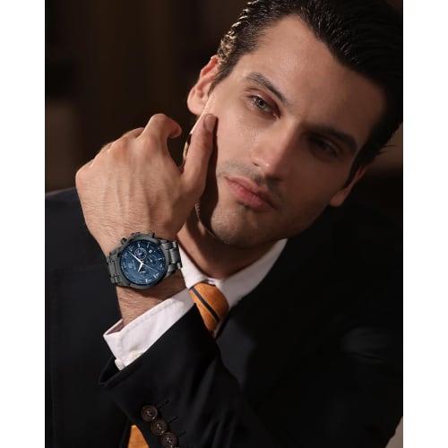 BENYAR Men's Watch Analog Quartz Movement Chronograph Watch Casual Sports Design Stainless Steel Strap 30M Waterproof Elegant Gift for Men Black Blue