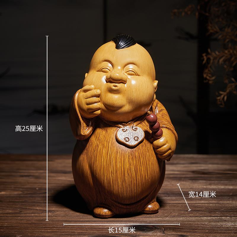 1pc Chinese Landlord's Ornament Wooden Carved Figurine Ornaments Home Decoration Wooden Carving Crafts Feng Shui Sculptures