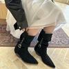 Women's Fashion 2025 Pointed Heel Coarse Heel Versatile Medium Boots Stacking Boots French Western Boots Casual Fashion Boots