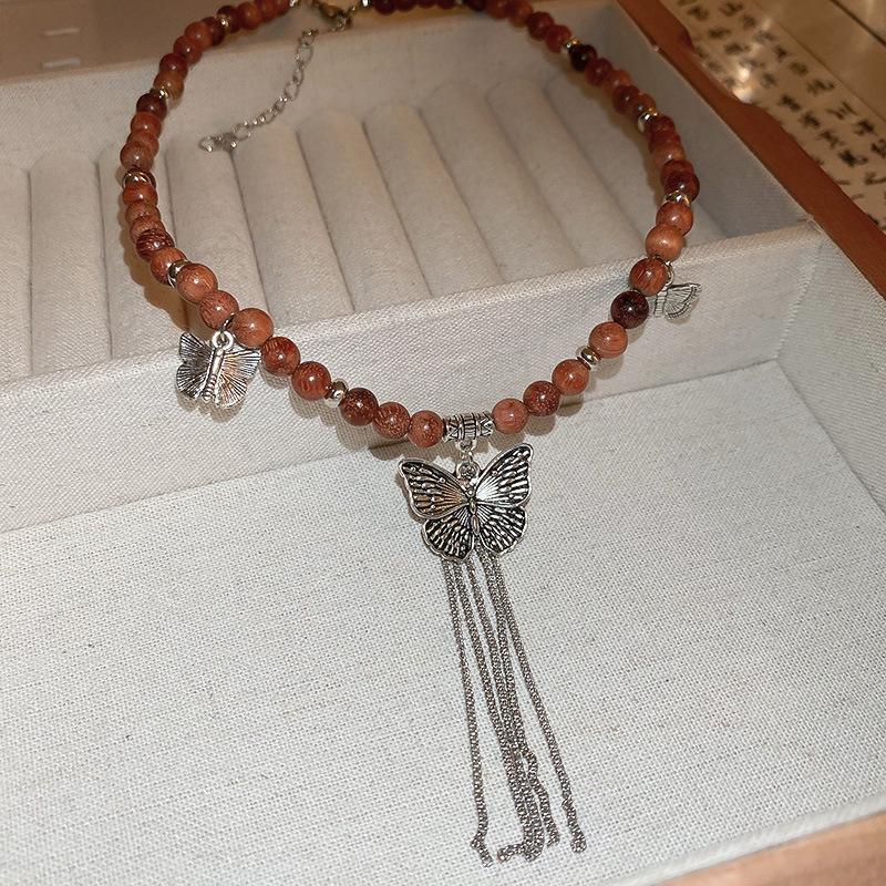 Chinesische Geometrische Stein- & Perlenkette: Retro High-End Schlüsselbeinkette, Vielseitiger Schmuck im antiken Stil