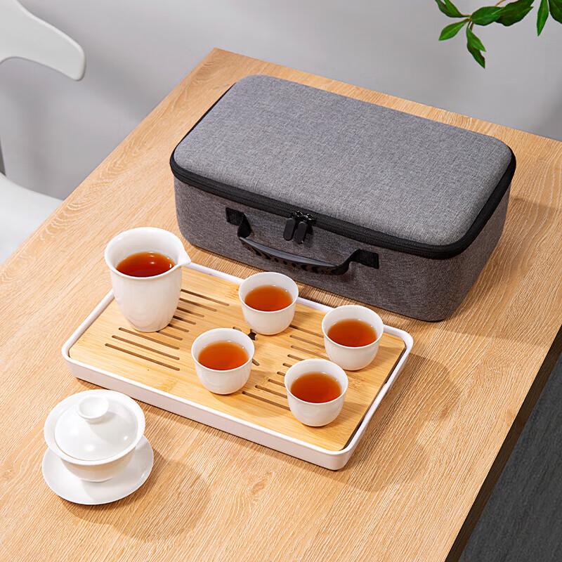 

Chinese Ceramic Mutton-Fat Jade Tea Set with Gaiwan and Four Cups