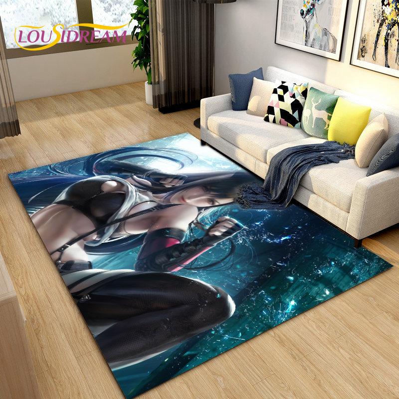 Sexy Girl Lace Tifa Aerith Anime Area Rug,Carpet Rug for Living Room Bedroom Sofa Doormat Decoration, Kids Non-slip Floor Mat 3D