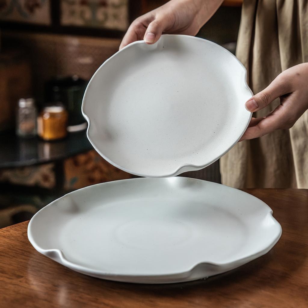 Ins Style Special-Shaped Edge Ceramic Plate, Household Plate Plate, Dessert Plate, Commercial Retro Style Tableware, Western Food Plate
