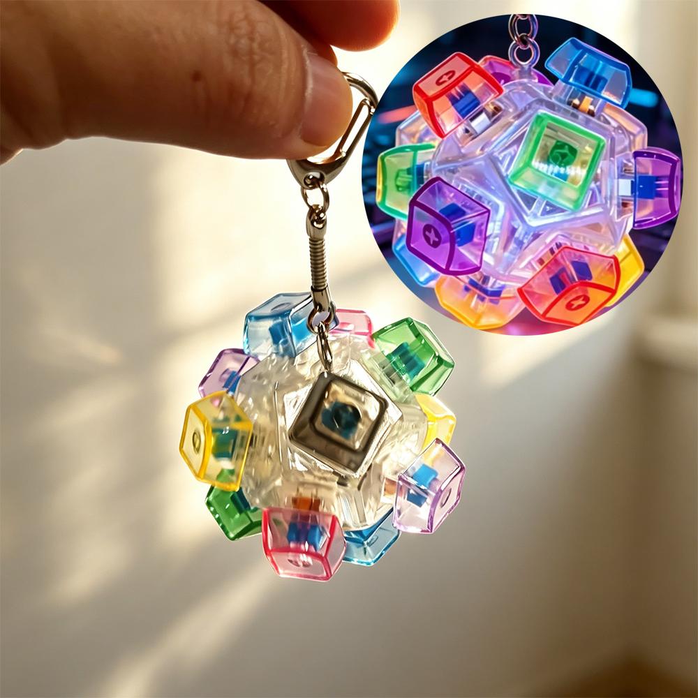 Light Up Keyboard Keychain Crystal Clicker Fidget Toy Stress Relief Sensory Toy Portable Car Desk Decor Gift for Adults Kids