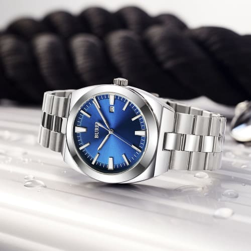 BUREI Men's Analog Quartz Watch, Simple, Waterproof, Silver, Large Dial, Date Display, Popular, Stylish, Gentleman's, Business, Casual, Luminous, Silv