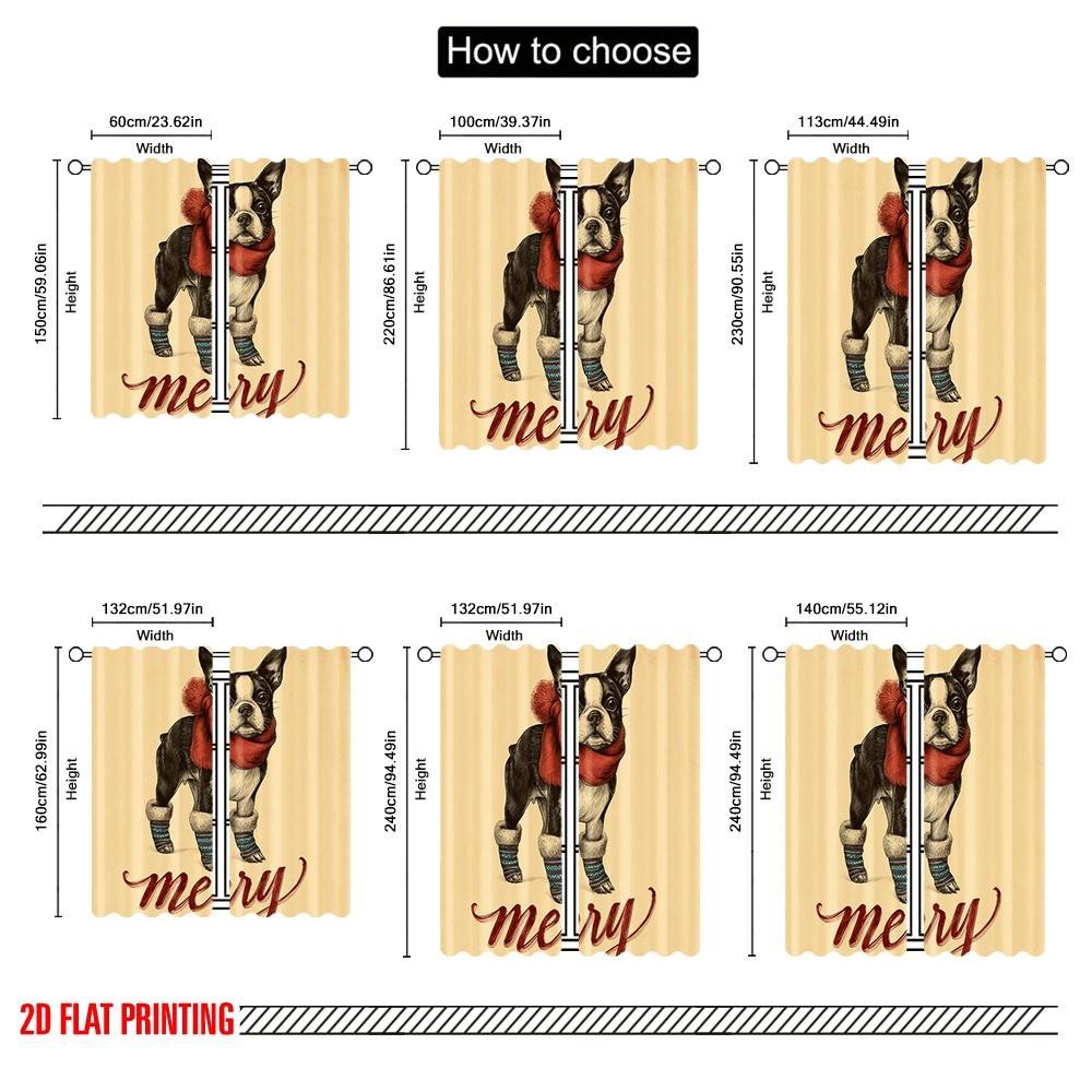 2pcs,2D plane printing Light Filtering Curtains Boston Terrier and Reindeer Deer Versatile Polyester (without rod) Holiday Use