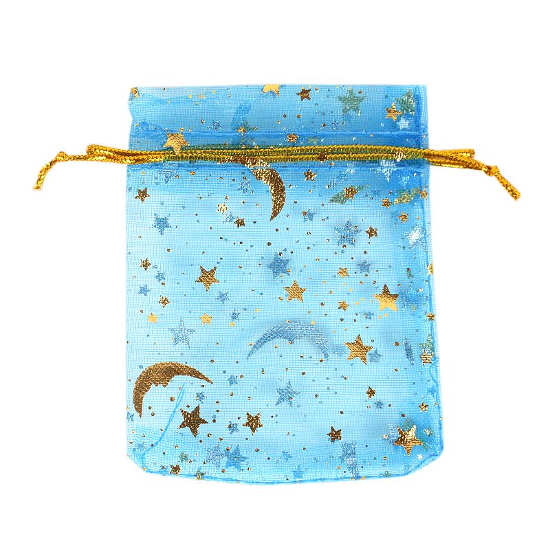 50Pcs Moon Star Drawstring Organza Bags Eid Mubarak Ramadan Candy Gift Packing Bag Jewelry Pouch Wedding Party Decoration Supply