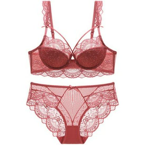 Conjunto de Sujetador Sexy de Encaje Puro con Fruncidos para Mujer - Colección de Verano