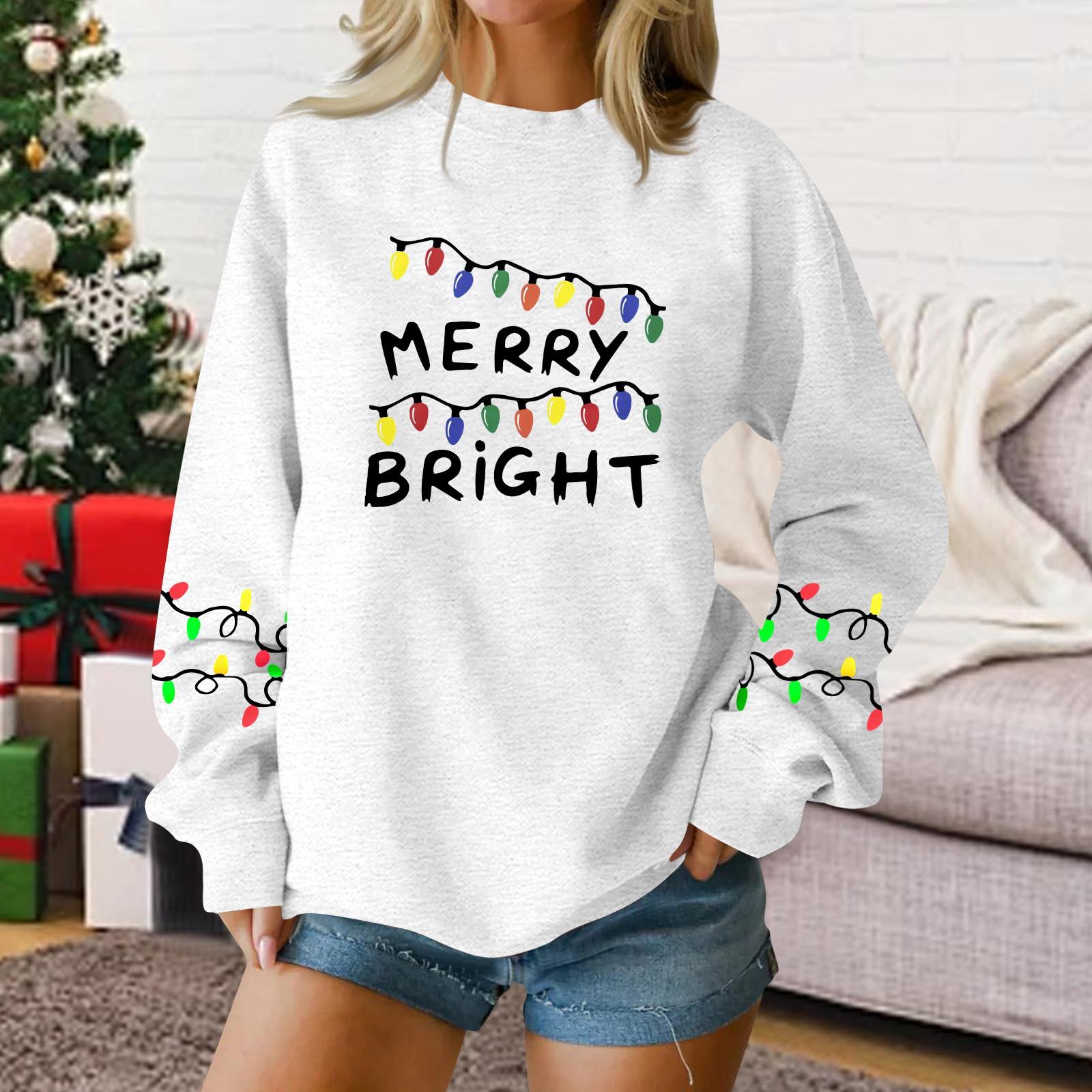 

Women s Fashion Casual Long-sleeved Loose Christmas Printed Round Neck Pullover Hoodie Sweatshirt XXXXXL белый