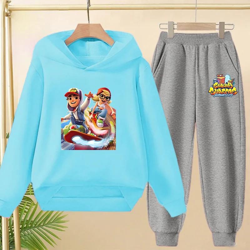 Hot Game Subway Surfers Spring Autumn Fashion Pullover Tracksuit 3-12 Years Boys and Girls Letter Print 2pcs Hoodie+Pants