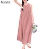 ZANZEA Women Casual Round Neck Summer Sleeveless Dress
