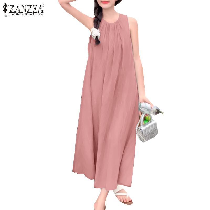 ZANZEA Women Casual Round Neck Summer Sleeveless Dress