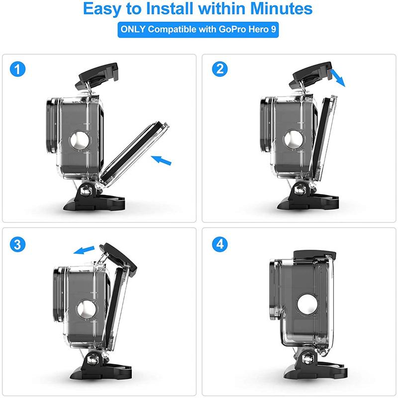 Wasserdichtes Gehäuse für GoPro Hero 12 11 10 9, schwarze Schutzhülle zum Tauchen, Unterwassergehäuse, Shell-Abdeckung, rot-violetter Farbfilter