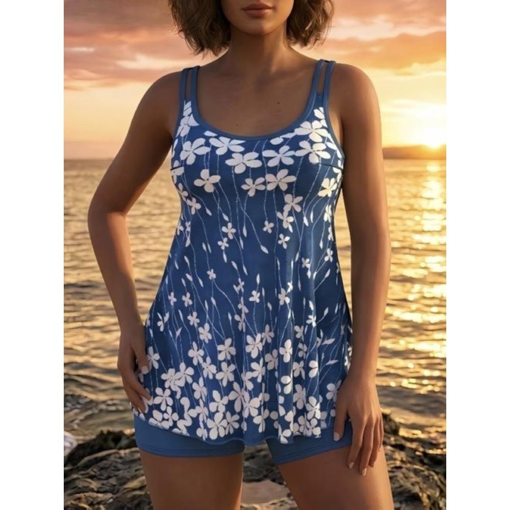 Women's Swimwear Tankini 2 Piece Swimsuit  Flower Pattern Print Vacation Bathing Suits