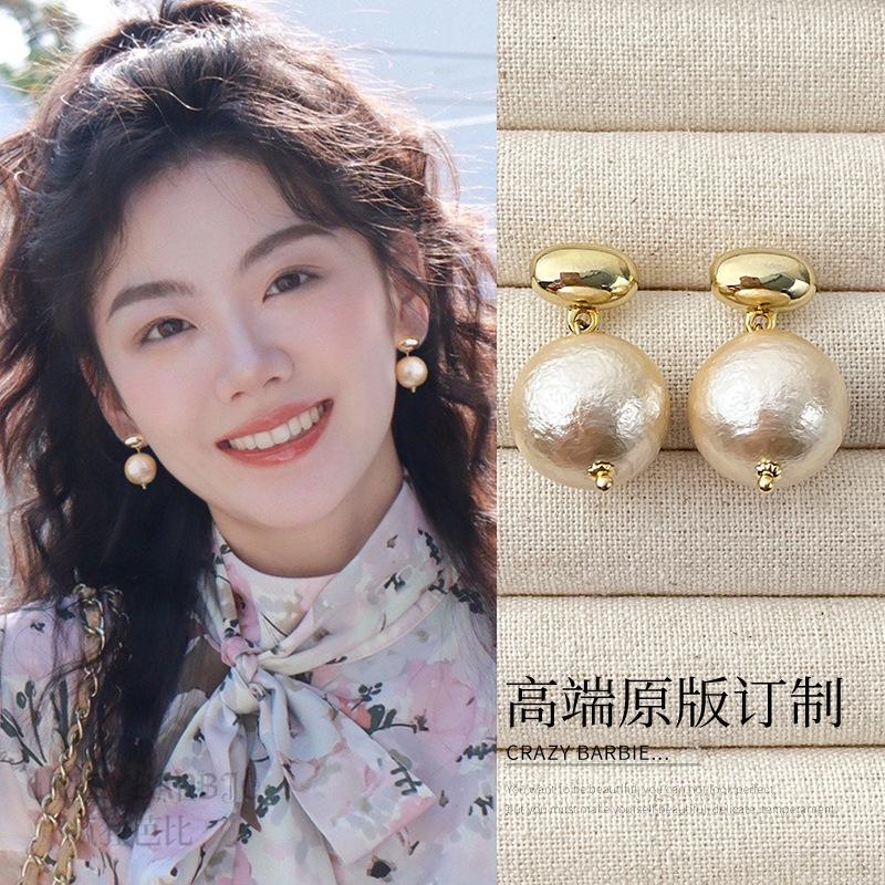 mona same cotton pearl earrings women s high-end long light stud earrings light luxury high-end fashion earrings