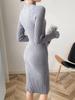 Women Mock Neck Solid Slim Sweater Dress Long Sleeve Knit Sexy Bodycon Dress Basic Casual Dress for Women Autumn Winter