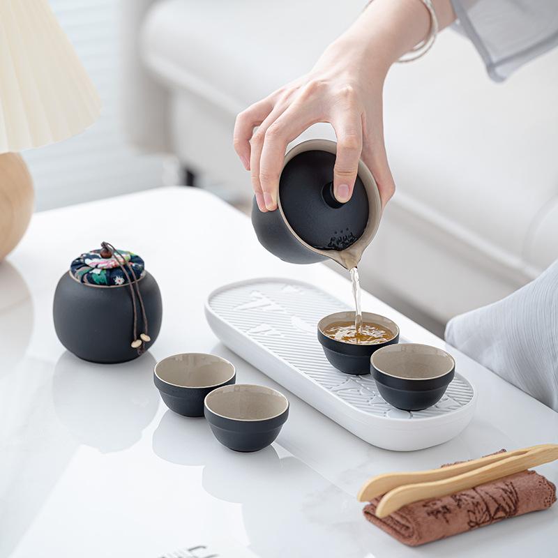 Travel Tea Set Portable Express Cup Cover Bowl Teacup Outdoor Kung Fu Tea Set Business Gift Lettering