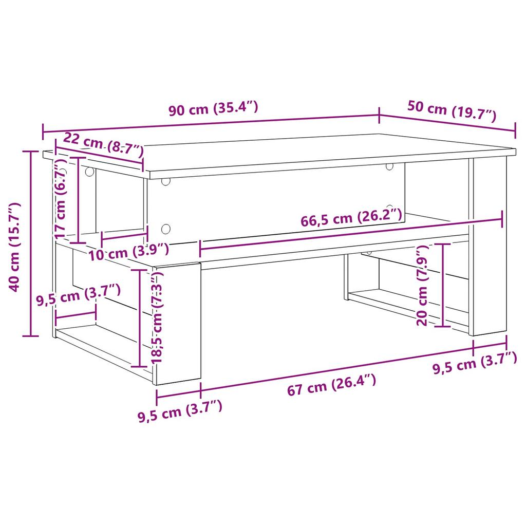 Coffee Table Grey Sonoma 90 X 50 X 40 Cm Particleboard