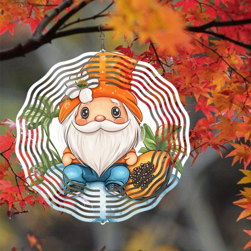 2D Metal Wind Chime with Festive Gnome and Cantaloupe Design Outdoor Garden Decor for Home Wedding Birthday Christmas Gift