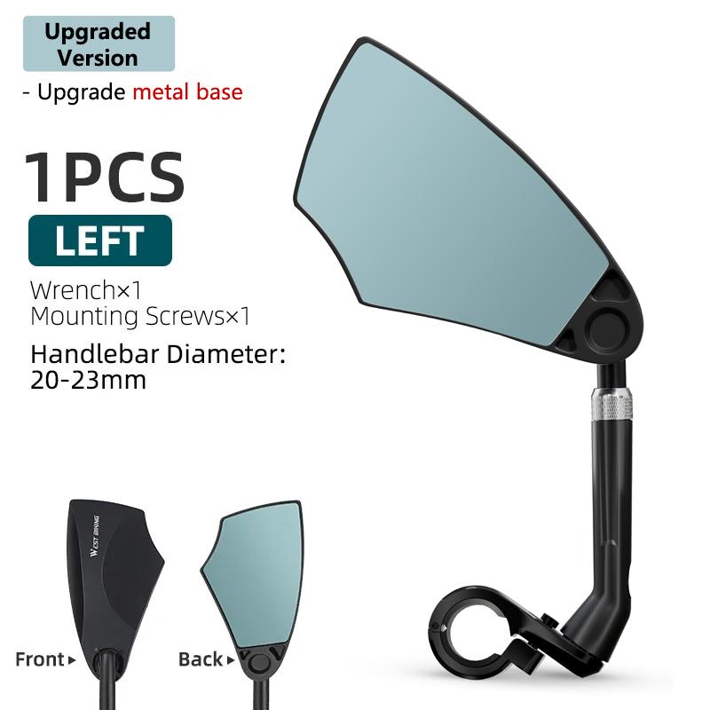 WEST BIKING Newly Upgraded Metal Base Anti-Glare Bicycle Rearview Mirror Telescopic 360° Adjustable For 20-23mm handlebar