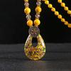Ethnic Red Beaded Necklace with Teardrop Pendant On Sweater Chain