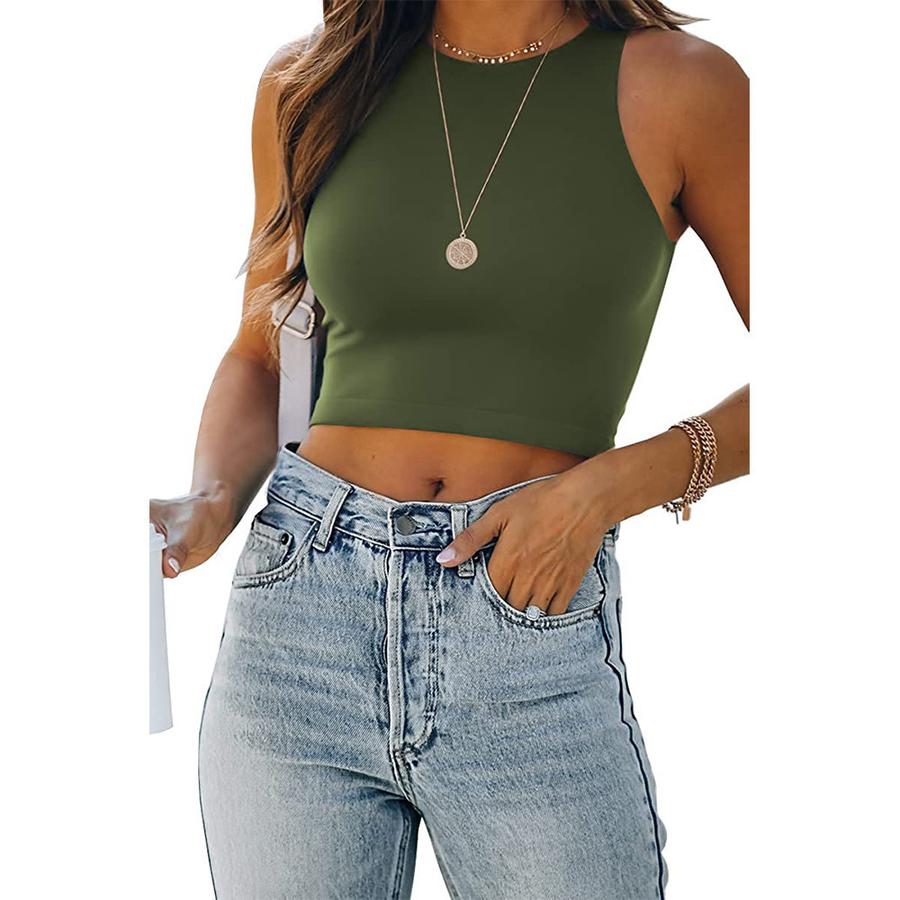 New Women's Solid Color Wish Summer Sleeveless Round Neck Halter Cami Top T-Shirt for Women