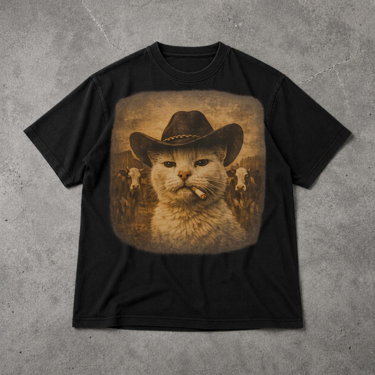 Funny Cowboy Cat T Shirt, Western Cat Meme Graphic Tee, Cat Lover Gift, Weird Cowboy Shirt For Her S