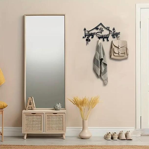 "Home Sweet Home" Modern Metal Wall-Mounted Coat Rack for Entrance Hall, Large Capacity for Coats, Hats, and Bags
