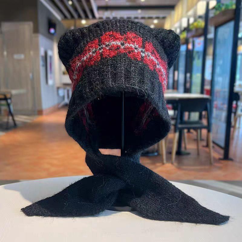 New winter white fluffy hat female bear ears warm ear protection plush hat big head circumference Lei Feng hat