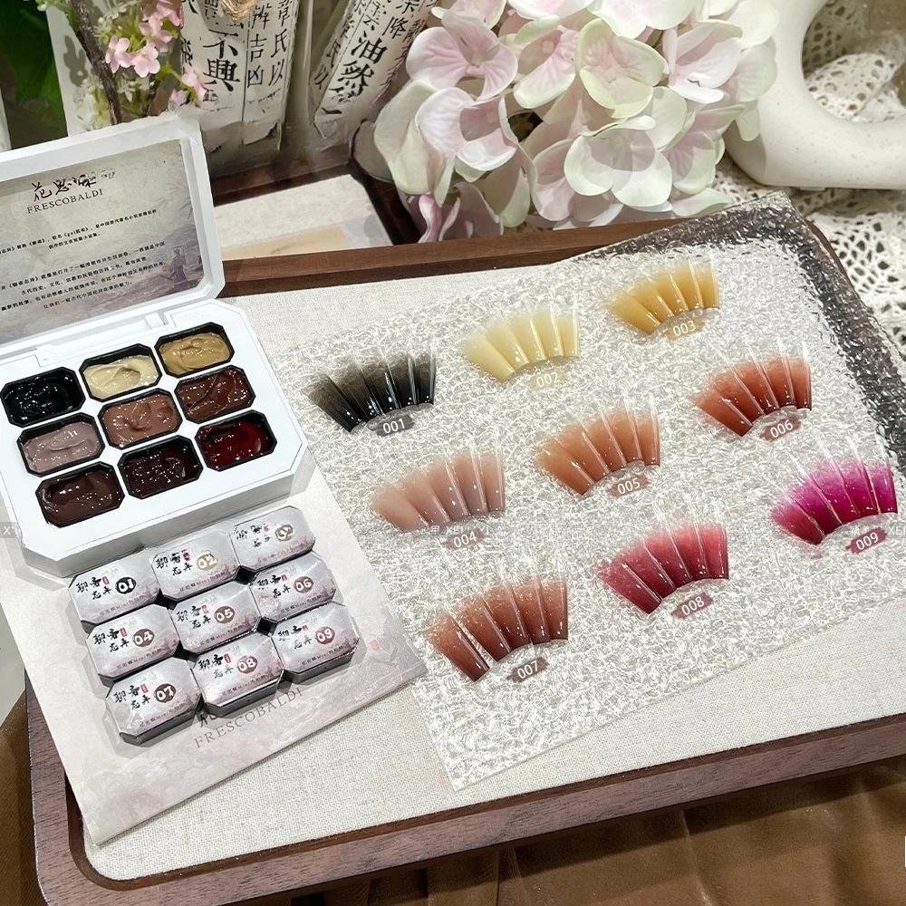 Serie di 9 colori Mini Stile Cinese di Colla Pat Pat Collezione Palette Ombretti Pittura Degradé Smalto per Unghie Glitter per Unghie